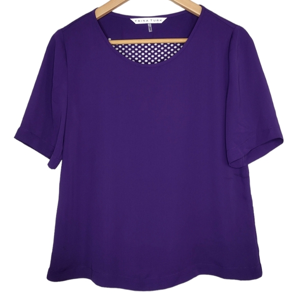 Trina Turk Women's Perforated Pullover Scoop-Neck Short Sleeve Blouse Size S - Picture 1 of 15